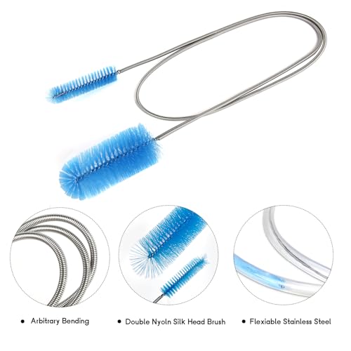12 Pack Glass Tube Pipe Cleaner Brush Set, 17 Inch Long Handle Nylon Brush for Neck Bottle, 8.2 Inch Various Diameter Tube Straw Brush with Hook, 35 Inch Flexible Double Ended Hose Brush