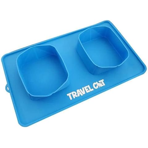 Portable Cat Travel Bowls with Silicone Mat Cover