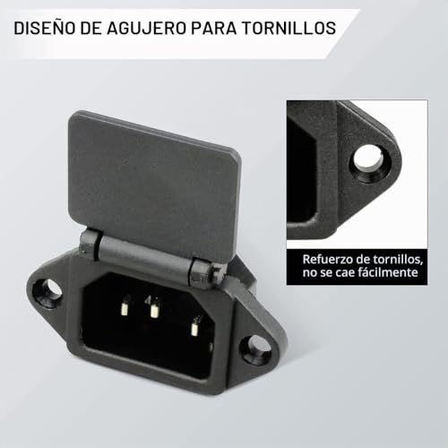 Miniatura 3 de Greluma 5 Pcs Adaptador De Enchufe De Montaje En Panel C14, Ac 250v 10a 3 Pines Módulo De Entrada Iec Toma De Corriente Con Cubierta