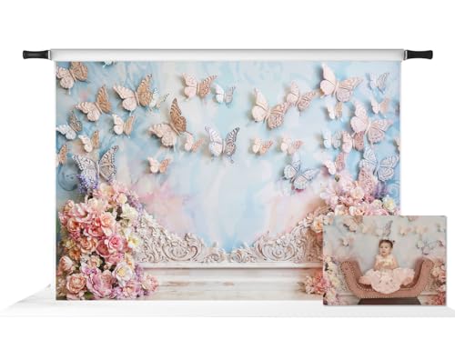 Arrière-plan pour fête prénatale fleurs et papillons