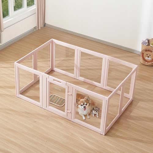 VEVOR Wurfkiste für Welpen, 1540x1000x600 mm, Welpenlaufstall, mit transparenten Fenstern und Schloss, pinken Rahmen, Hundelaufstall, Tierlaufstall, Hunde Wurfbox für mittelgroße Hunde