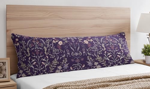 Image of Sweet Jojo Designs Boho Wildflower Vintage Floral Girl Body Pillow Cover Case Decorative Accent Long Couch Kids Bed Pregnancy Pillowcase 54x20 Purple Teal Botanical Garden Flower Bohemian Farmhouse