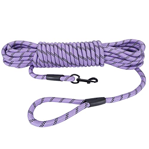 Image of Long Dog Leash for Training 20Ft-Reflective Nylon Rope with Swivel Hook-Recall Agility Lead for Large Small Medium Dogs Outside Walking Hiking-Purple Diam 1 /2 inch