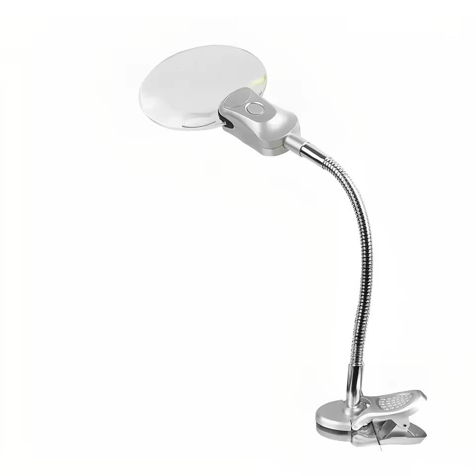 2X 6X LED Lente di ingrandimento con Clip Luce Lampada da Tavolo Pieghevole per Lettura Riparazione Artigianato