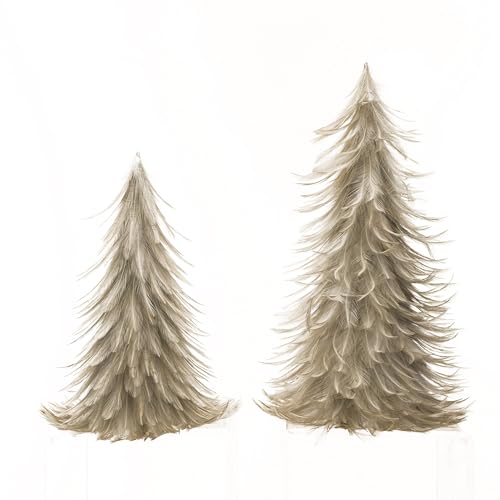 Creative Co-Op Round Decorative Feather Trees, Grey, Set of 2