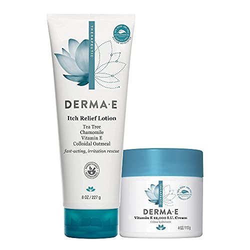 DERMA E Sensitive Skin Set â€“ DERMA E Vitamin E 12,000 IU Cream (4oz) and DERMA E Soothing Relief Lotion (8oz) â€“ Natural Body & Face Moisturizers to Calm, Soften & Protect Irritated Skin