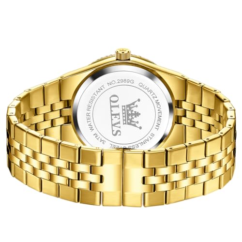 Image of OLEVS Mens Watches Luxury Diamond Calendar Stainless Steel Male Watches Business Dress Waterproof Luminous Fashion Watch for Men