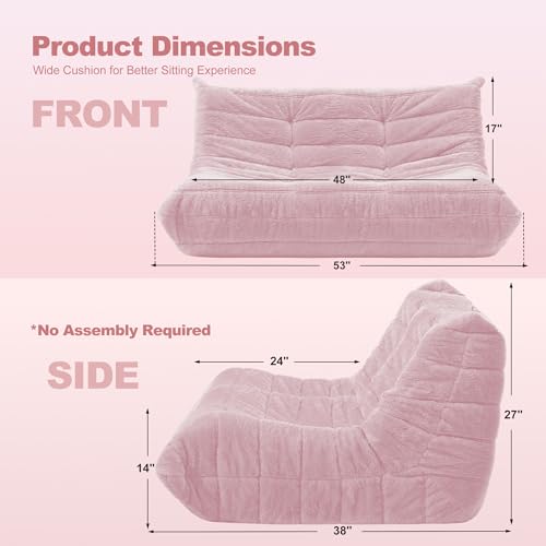 Image of Bean Bag Loveseat Chair Big Sofa Beanbag Chair for Adults Fireside Chair Bean Bag Lounger with Memory Foam Filled for Home,Apartment or Gaming Venue(Pink Plush)