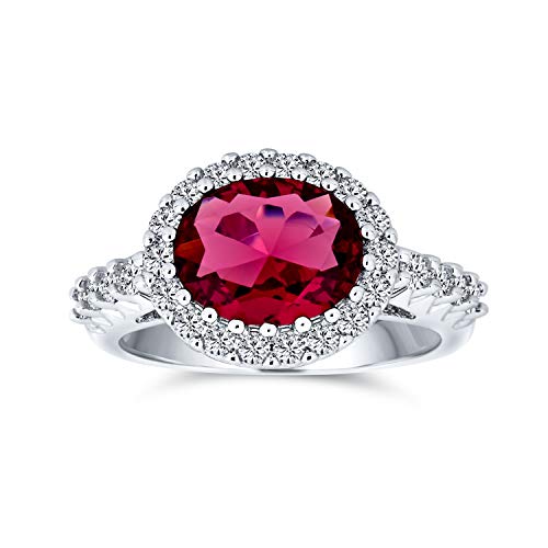 Bling Jewelry Vintage Art Deco Style 3ct Oval CZ Pave Simulated Red Garnet Emerald Green Cocktail Statement Fashion Ring for Women Silver Plated Brass Customizable2