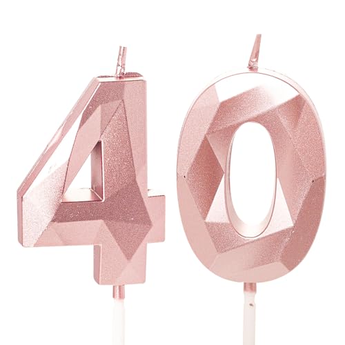 40th Birthday Candles Rose Gold Number 40 Happy Birthday Candles Women Cake Topper Decorations for 40 Year Old Birthday Party Wedding Anniversary Celebration Supply Rose Gold