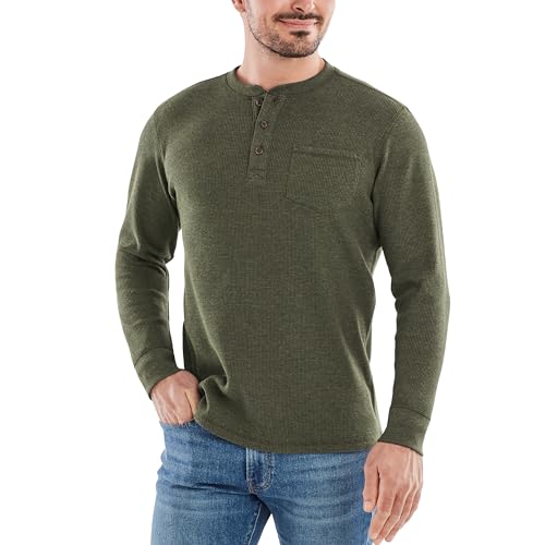 The American Outdoorsman Long-Sleeve Waffle Knit Thermal Henley Shirts with Pocket for Men