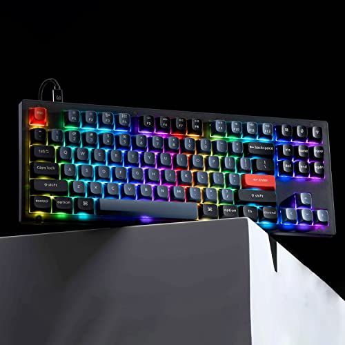 Image of Keychron V3 TKL 80% Layout Custom Wired Mechanical Keyboard, 87 Keys RGB Backlight QMK /VIA Programmable Macro, Hot Swappable K Pro Red Switch PBT Keycaps for Mac Windows (Frosted Black Translucent)