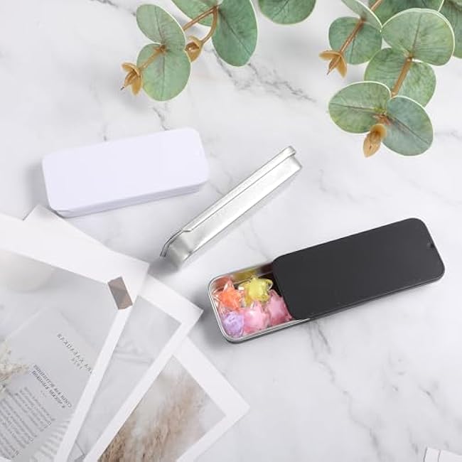 6 PCS Mini Metal Tin Box Containers, Waterproof Tin Box with Slide Top for Candy Gum Mint & Craft Storage, Tiny Storage Container with Lids, Fit in Pocket Purse Black, White, Silver