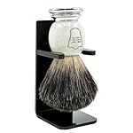 Parker 100% Black Badger Bristle Shaving Brush with Ivory Marbled Handle - Brush Stand Included - Image 2