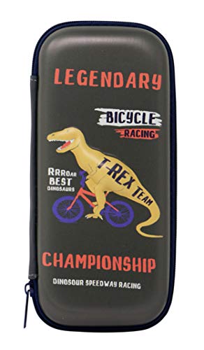 Image of Zest 4 Toyz Dino Pencil Case for Kids Large Capacity Hard Shell Pencil Box with Pen Holder Mesh Pocket Durable Zippered Storage Pencil Pouch for School Boys and Girls- Grey