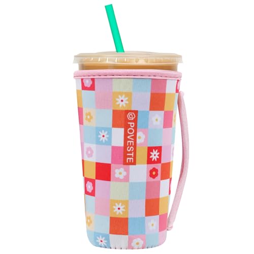 Image of Reusable Neoprene Insulator Sleeve for Iced Coffee & Cold Soda, Coffee Sleeves for Iced & Hot Drinks, Cold Beverage Cooler Compatible with Starbucks, Dunkin (Boho Floral, Large: 32oz)