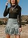 CUPSHE Women Fringe Skirts Western Cowgirl Terra Cotta High Waist Mini Skirt Suede Tassel Short Counrty Concert Grey M