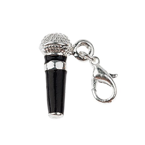 Cool Trendy Rock And Roll Silver And Black Colored Microphone Shaped Clip On Pendant Charm For Bracelets Bangles By VAGA