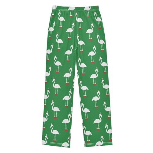 Merry Xmas Flamingo Boys Long Pants Soft Trousers Elastic Waist Kids Lounge Bottoms with Pockets S-XL