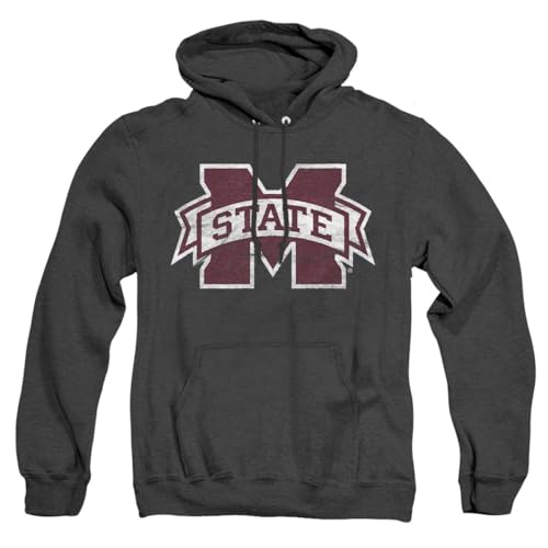 Mississippi State Bulldogs Official Distressed Primary Unisex Adult Pull-Over Heather Hoodie,Black Heather, X-Large