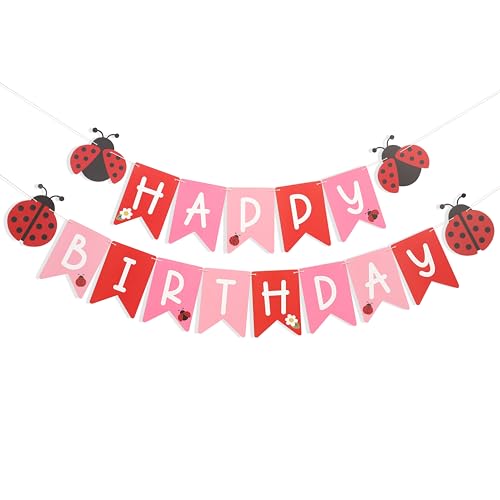 Ladybug Happy Birthday Banner - Cute Ladybird Party Decorations Little Beetle And Flower Birthday Banner Insect Theme Party Decorations For Wedding Baby Shower Garden Party Supplies