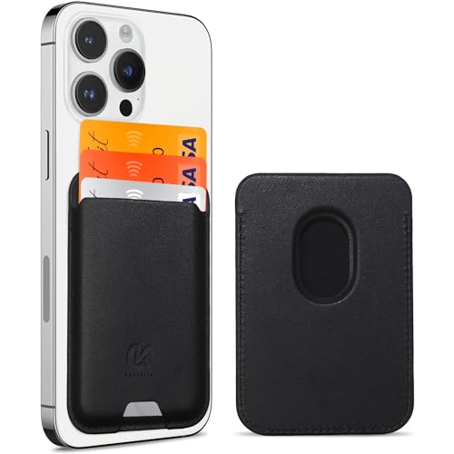 Coolkits Wallet Card Holder with RFID Blocking Technology - Leather Magnetic Phone Wallet for iPhone 16/15/14/13/12 Series - Holds 3-4 Cards - Stronger Magnets for Secure Card Storage - Black
