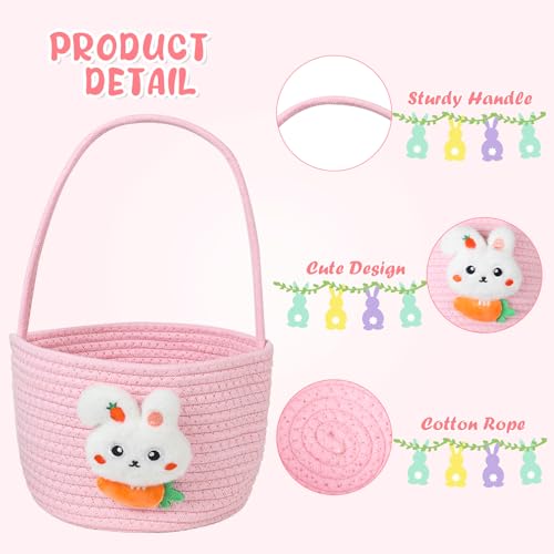 Image of DERAYEE Easter Basket with Handle, Cute Bunny Carrot Basket Easter Egg Hunts Gift Baskets for Easter Party Favors Candy Gifts Storage (Pink)