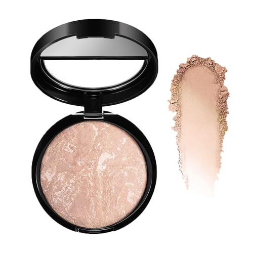 Colour Correcting Powder Foundation, Baked Foundation Long-lasting 24H Wear, Brighten Foundation Powder, Shimmer Brick Pressed Bronzer, Water & Sweat Resistant (#03 Light Beige)