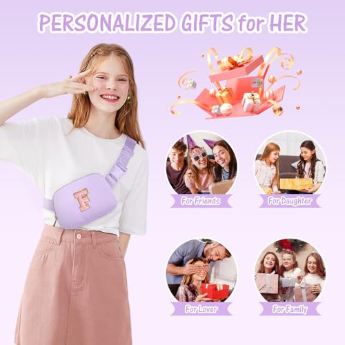 Image of Gitus Girls Birthday Gifts for 10-16 Year Olds - Initial Fanny Pack Belt Bag Crossbody Bag - Trendy Personalized Preppy Stuff (Lavender-F)