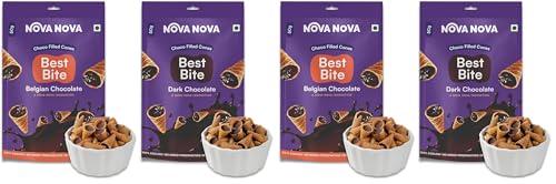 Image of Nova Nova Best Bite Choco Filled Cones | Belgian & Dark Chocolate - Assorted Pack of 4| 100% Eggless | No Added Preservatives (100g)