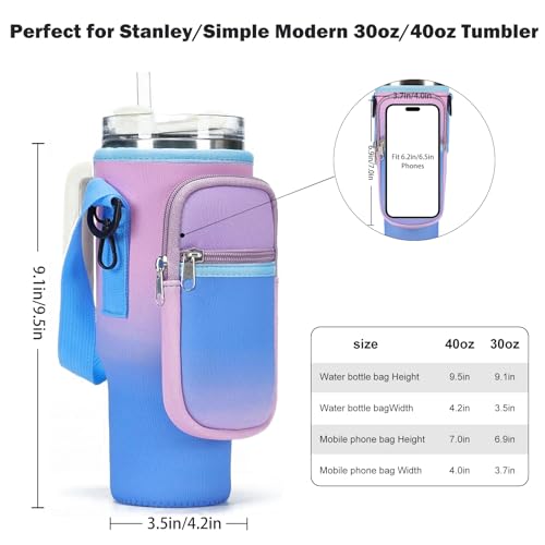GOEWY Water Bottle Carrier Bag for Stanley 40 oz Tumbler with Phone Pocket Neoprene Water Bottle Holder with Shoulder & Handheld Strap Stanley Cup Accessories