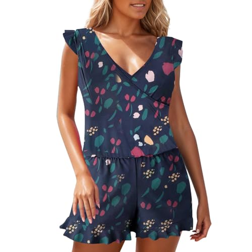 Maillot de bain une pièce femme floral imprimé avec soutien-gorge intégré et volants