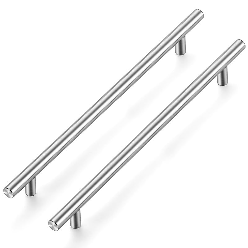 Ravinte Lot de 10 poignées de meuble argent - T Bar - Pour armoires de cuisine - 224 mm - Centre de perçage - Poignées de placard - Poignées en acier...