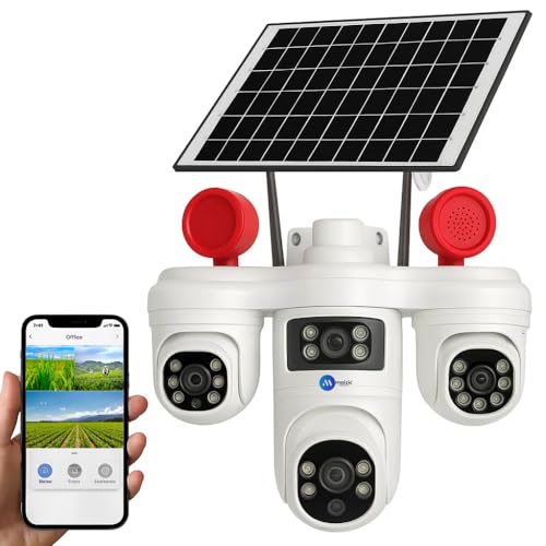 Image of Maizic Smarthome TRIGENIE Siren 4G Solar White 5MP�3 Triple Lens AI PTZ Outdoor Security Camera | 360� Pan View | Color Night Vision | Human Detection | 2-Way Audio | IP66 Waterproof