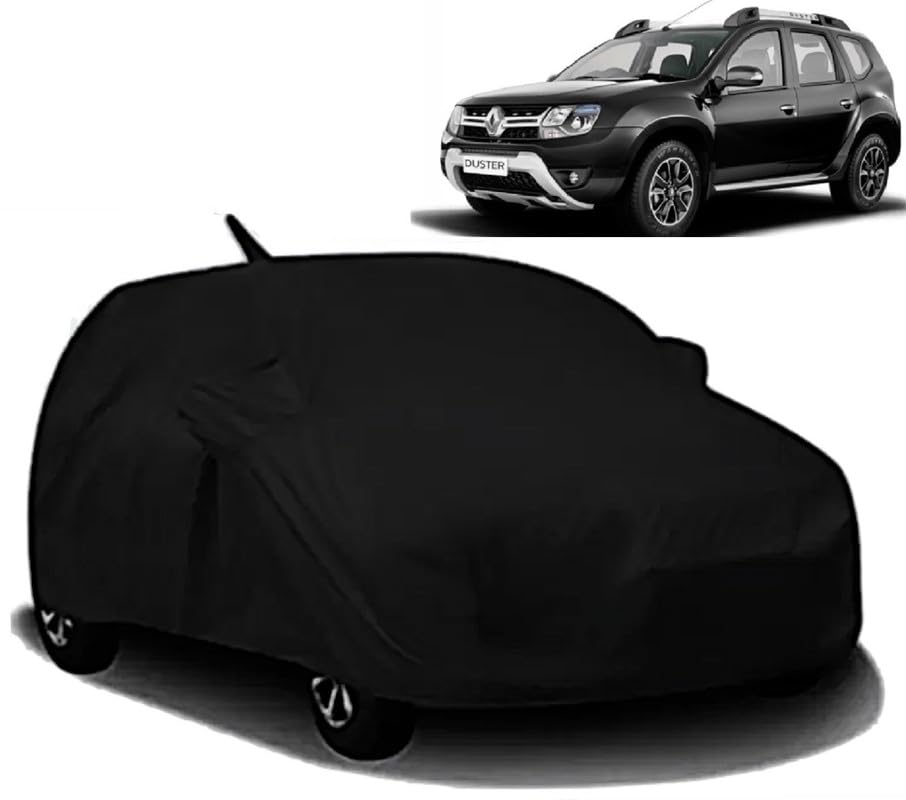 Waterproof Car Body Cover All Accessories Compatible for Renault Duster with Mirror Pocket Uv Dust Proof Protects from Rain and Sunlight | Black