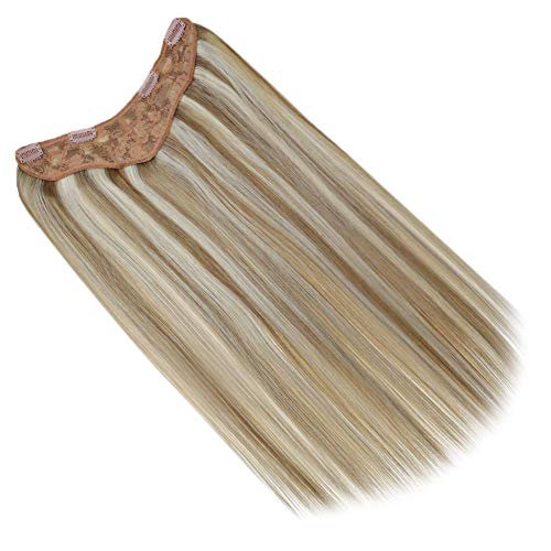V Clip in Remy Extensions One Piece 12 Inches Color 8P60 Ash Brown Highlighted with Platinum Blonde (4 Clips) 70g Add Volume