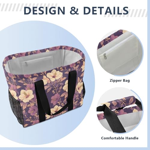 linqin Hibiscus Florals Utility Bag for Trunk Canvas Collapsable Reusable Bags for Groceries Water Resistant for Car4