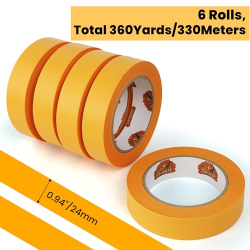 Image of TAPEBEAR Delicate Surface Advanced Masking Tape 0.94 inch x 60Yard, Orange Washi Tape Indoor Painters Tape Decorating with No Paint Bleed, Sharp Lines, Surface Damage-Free, Low Tack, 6Rolls