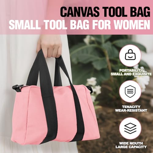 Image of Small Tool Bag, Canvas Tool Storage Bag, Large Capacity Multipurpose Zipper Soft Tote Organizer Pouch for Electrician, Plumbing, Gardening,Tools Bags for Men (Pink, 12 Inch)