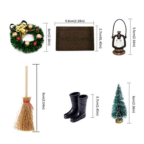 Ornamente Puppenstuben Miniatur-Sets Regen Stiefel Kranz Besen Baum für Dekoration 6PCS Geschenk – Bild 8