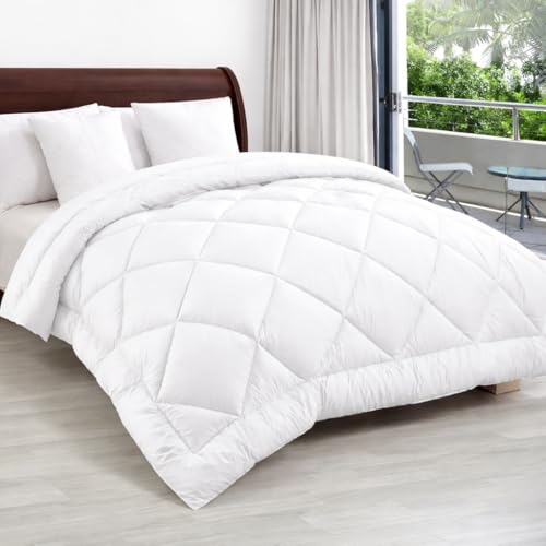 Image of THE HOME STYLE Solid Plain Cotton Feel Fitted Bedsheet (72x78 inches) with PureCloud White Comforter (90x100 inches) | King Size | 2 Pillow Covers | 300 TC | 4-Piece Bedding Set (PureCloud White)