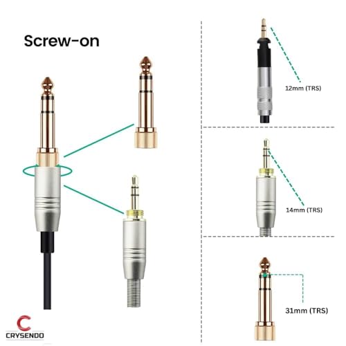 Image of Crysendo 1.7m Coiled Audio Cable for Au-dio Tech-nica, Se-nhe-iser, Pioneer HDJ-X5 Cable Headphones | 12mm TRS Suitable for Audio Player | Replacement PVC & Copper Wire | Pack of 1 (Black)