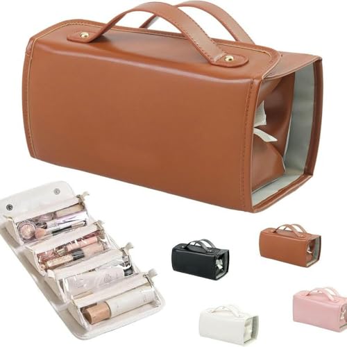 Bolsa de Maquillaje portátil 4 en 1 ZBDZSW para Viajes, Bolsa de Maquillaje Impermeable de Piel sintética, Bolsa de Maquillaje y Lavado de Viaje Enrollable Desmontable