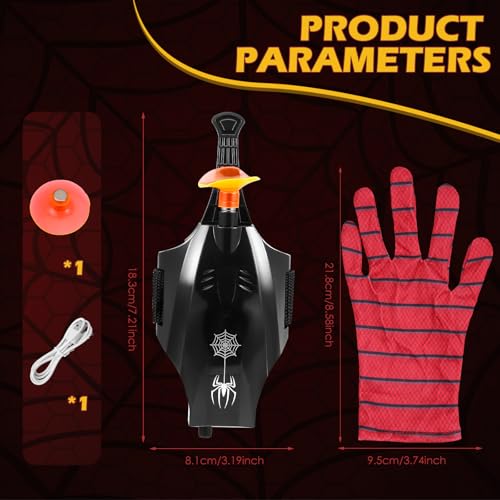 Towwoo Spider Web Shooter, Launcher Handschuh Spider Cosplay Handschuh 3m Launcher Handgelenk Spielzeug Set Elektrischer Automatische Kabelwicklung (Upgrade)