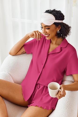 Image of Ekouaer Pajamas Set for Women Short Sleeve Sleepwear Button Down Pjs Lounge Sets Soft Nightwear