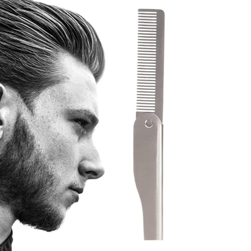 Peine plegable | Peine de estilo y modelado de acero inoxidable – Cepillo de bolsillo para hombres, alisador de pelo para el cuidado diario de peinado, barba o bigote