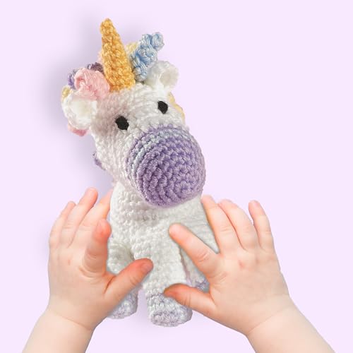 Image of LEISURE ARTS Little Crochet Friend Animals Crochet Kit, Unicorn, 8 inch, Complete Kit, Learn to Animal Starter Kit for All Ages, Includes Instructions, DIY Amigurumi Kits