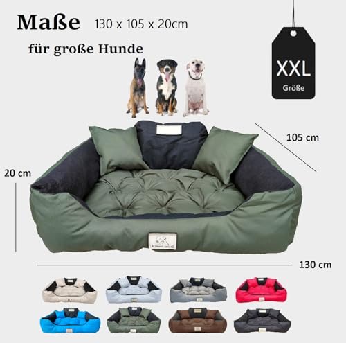 KING DOG Hundebett Grosse Hunde Waschbar Orthopädisches XXL 130 x 105 cm Hundekissen Haustierbett Hundekorb Hundecouch mit Hohem Rand Wasserdicht Material Silikon Füllung Grün