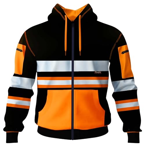 kraftd Mens Hi Vis Hoodie High Viz Hooded Sweatshirt Workwear Hoody With Reflective Tape