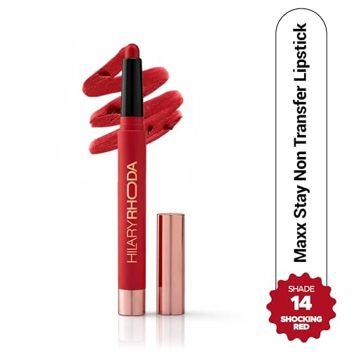 Image of Hilary Rhoda Maxx Stay Non Transfer Lipstick | Matte Finish & Transfer-Proof | 16-Hour Stay | Creamy Finish & Smudge Proof | Crayon Lipstick - 1.5g (Shocking Red - Shade 14)